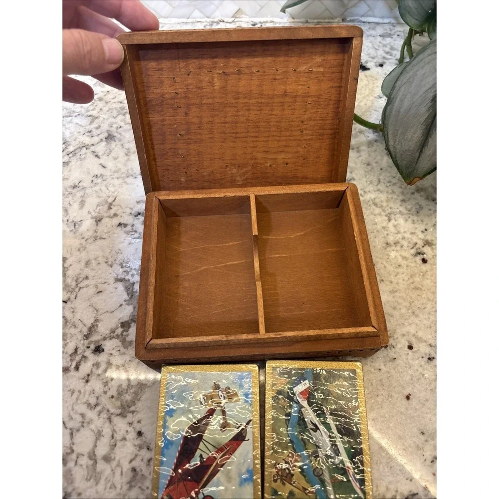 Vintage Nu-Vue Playing Cards Complete Set WWI Aviation Aircraft Set Wood Box Dog